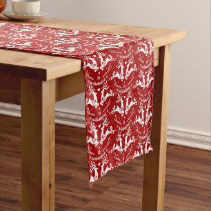 Cute Festive Scandi Red White Christmas Deer Short Table Runner