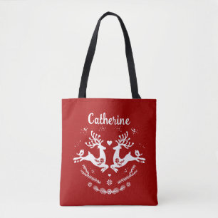Cute Festive Scandi Red White Christmas Deer  Tote Bag