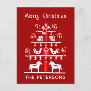 Cute Festive Scandi Red White Christmas Tree Postcard