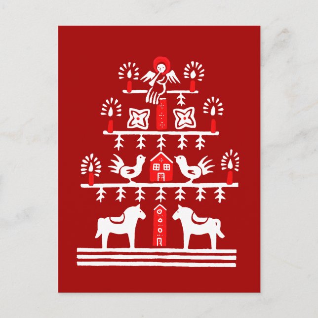 Cute Festive Scandi Red White Christmas Tree Postcard (Front)