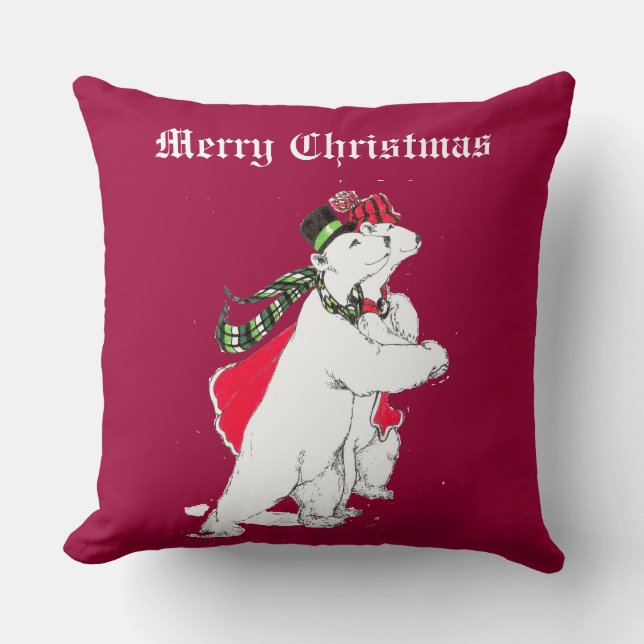 Cute Festive Skating Christmas Polar Bears Cushion (Front)