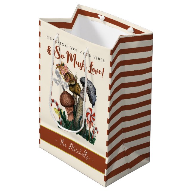 Cute Festive Snail Merry Magic Mushroom Christmas  Medium Gift Bag (Front Angled)