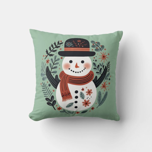 Cute Festive Snowman Christmas Cushion (Front)