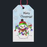 Cute Festive Snowman with  Christmas Lights Gift Tags<br><div class="desc">Cute Festive Snowman with  Christmas Lights with snowflakes personalised to and from gift tags.</div>