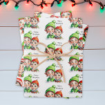 Cute Festive Vintage Elves Christmas Wrapping Paper Sheet<br><div class="desc">Cute Christmas gift wrap with boy and girl watercolor elves green and red retro vibes.</div>