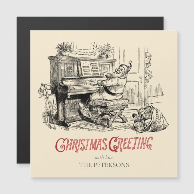 Cute Festive Vintage Victorian Santa with Piano (Front/Back)