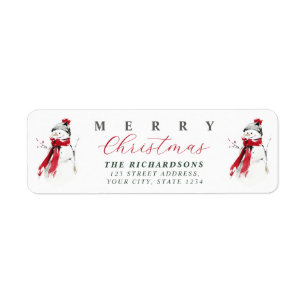 Cute Festive Watercolor Snowman Merry Christmas Return Address Label