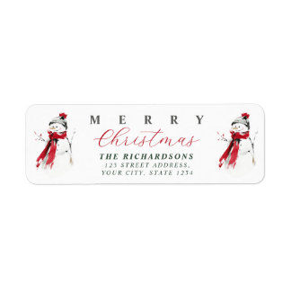 Cute Festive Watercolor Snowman Merry Christmas Return Address Label