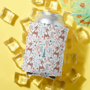 Cute & Festive Whimsical Deer Pattern Can Cooler