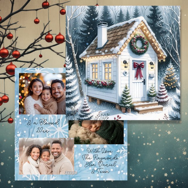Cute Festive White Tiny Home Christmas Holiday Card (Creator Uploaded)