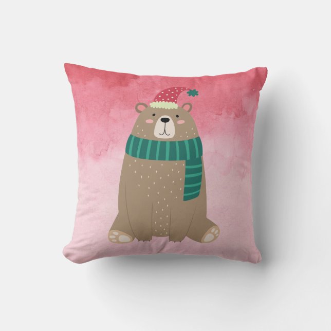 Cute Festive Winter Bear Cushion (Front)