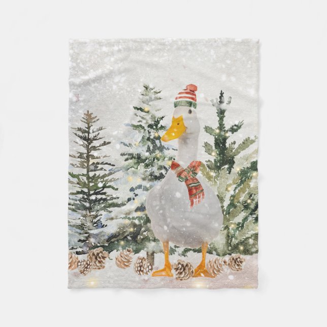 Cute Festive Winter Duck Fleece Blanket (Front)