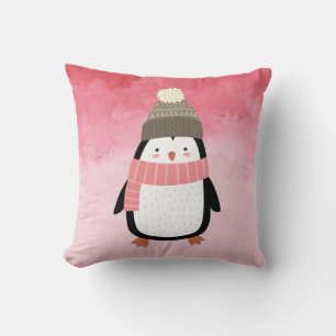 Cute Festive Winter Penguin Cushion