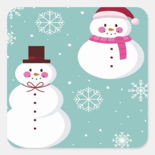 Cute Festive Winter Pink Frosty Snowman Square Sticker