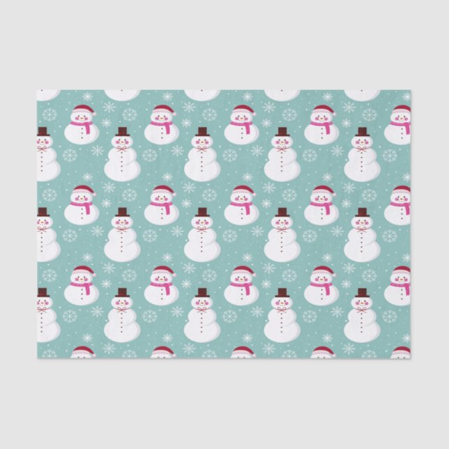 Cute Festive Winter Pink Frosty Snowman Tissue Paper (Front)