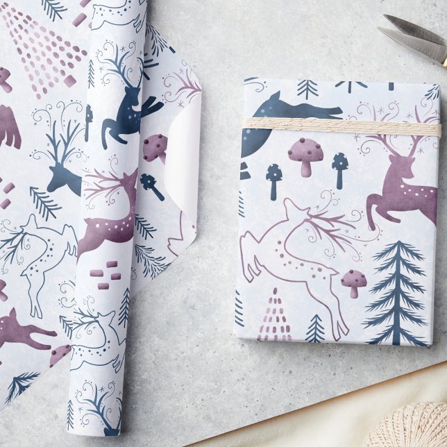 Cute Festive Woodland Reindeer Christmas  Wrapping Paper (Creator Uploaded)