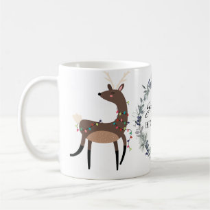 Cute Festive wreath and reindeer personalised Coffee Mug