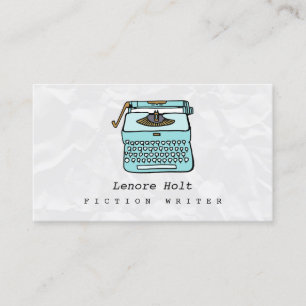 Cute Fiction Writer With Retro Blue Typewriter Business Card