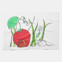 cute field mouse and big red strawberry house