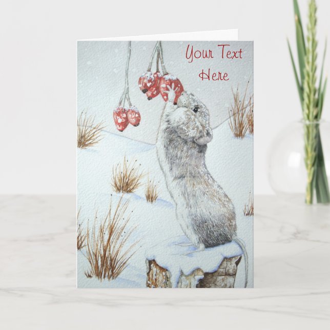 cute field mouse snow scene wildlife christmas holiday card (Front)