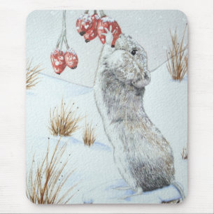 cute field mouse winter snow scene wildlife pad