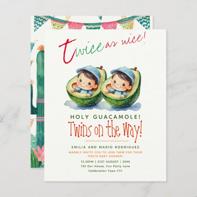 Cute Fiesta Avocado TWIN BOYS Baby Shower BUDGET (Front/Back)