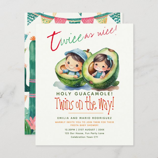 Cute Fiesta Avocado TWIN GIRL and BOY Baby Shower (Front/Back)