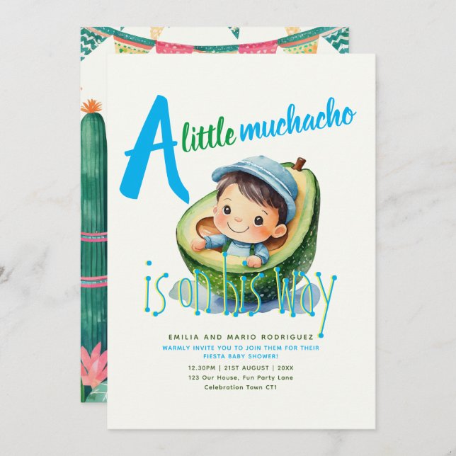 Cute Fiesta Boy Baby Shower Muchacho 5x7 Quality Invitation (Front/Back)