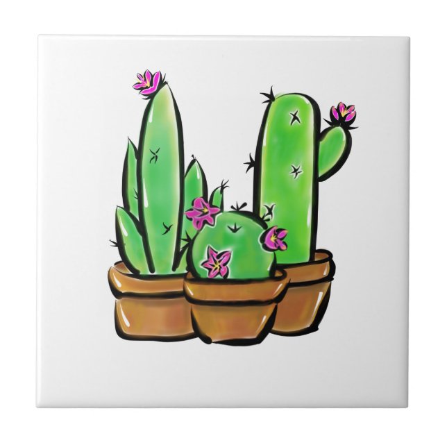 Cute fiesta Cactus cacti succulents  Ceramic Tile (Front)