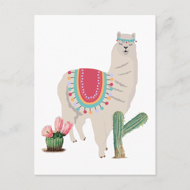 Cute Fiesta Llama & Cactus Holiday Postcard (Front)