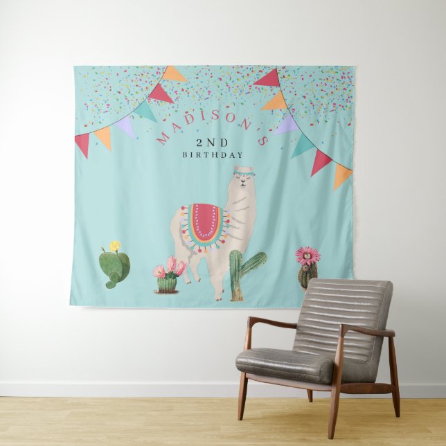 Cute Fiesta Llama & Cactus Kids Birthday  Tapestry (In Situ (Horizontal))