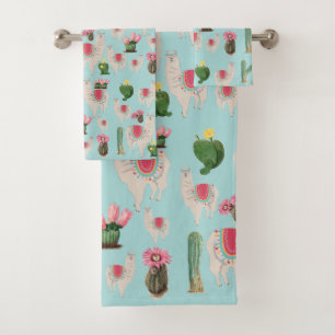 Cute Fiesta Llama & Cactus Pattern Bath Towel Set