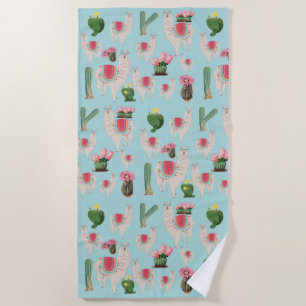 Cute Fiesta Llama & Cactus Pattern  Beach Towel