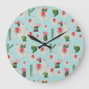 Cute Fiesta Llama & Cactus Pattern  Large Clock