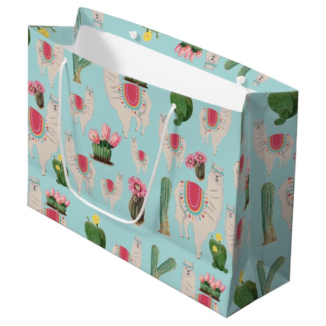 Cute Fiesta Llama & Cactus Pattern  Large Gift Bag (Front Angled)