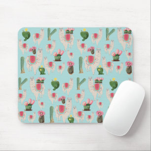 Cute Fiesta Llama & Cactus Pattern Mouse Pad