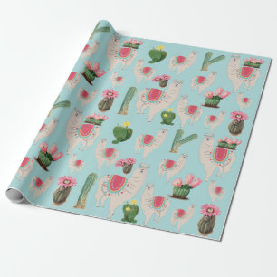 Cute Fiesta Llama & Cactus Pattern Wrapping Paper