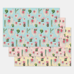 Cute Fiesta Llama & Cactus Pattern   Wrapping Paper Sheet