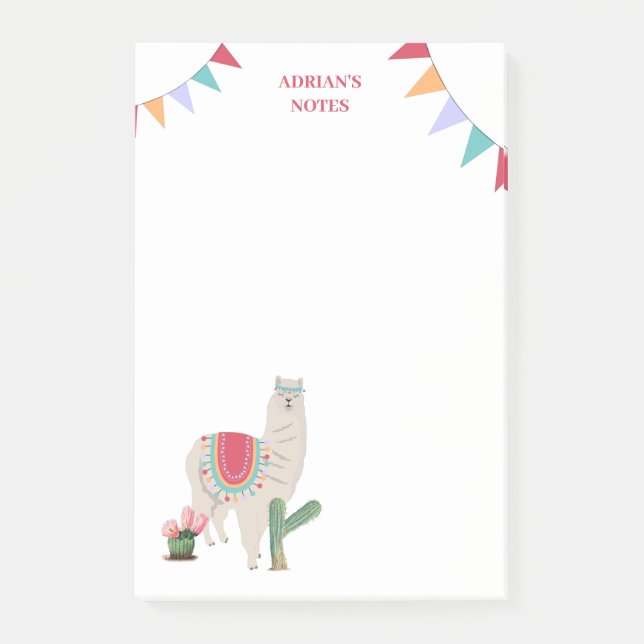 Cute Fiesta Llama & Cactus  Post-it Notes (Front)