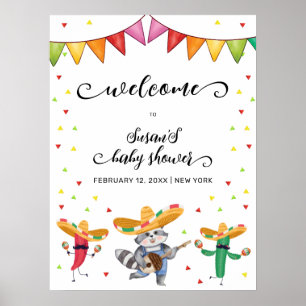 Cute Fiesta Taco Cactus Animal Baby Shower Welcome Poster