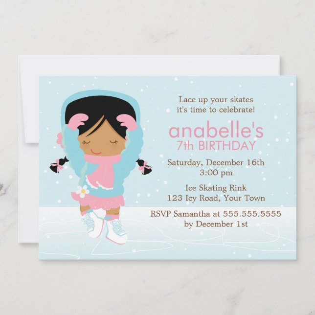 Cute Figure Skater Girls Birthday Invitation (Front)