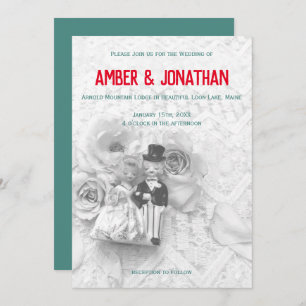 cute figurines and lace wedding invitation II