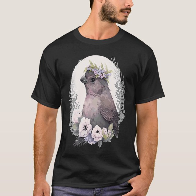 Cute Finch Bird Flower Crown Pet Birds  1 T-Shirt (Front)