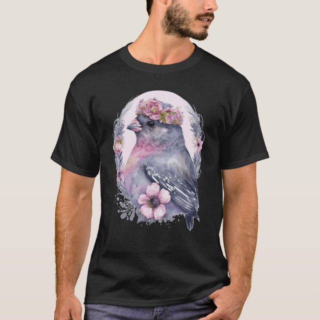 Cute Finch Bird Flower Crown Pet Birds  1 T-Shirt (Front)