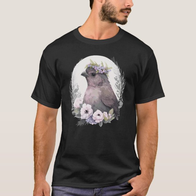 Cute Finch Bird Flower Crown Pet Birds  2 T-Shirt (Front)