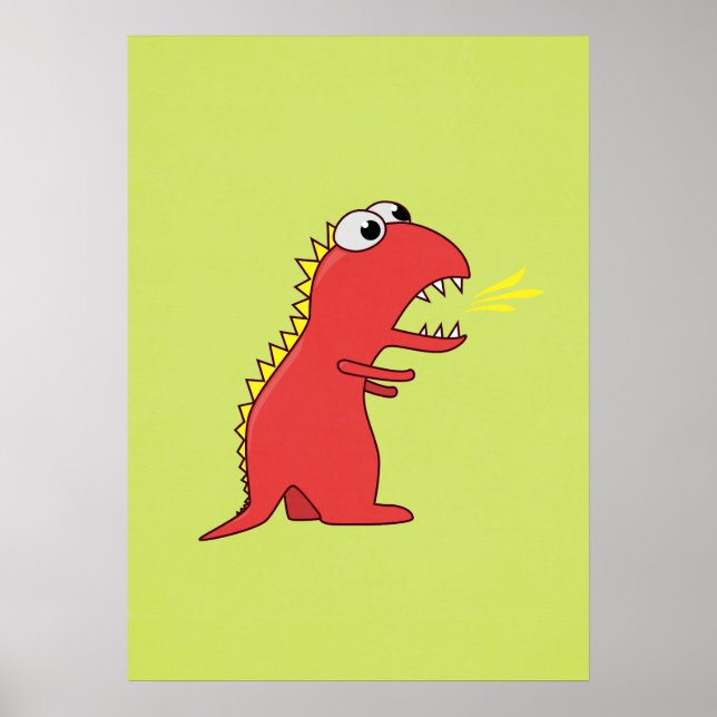Cute Fire Breathing Cartoon T-Rex Dinosaur Poster (Front)