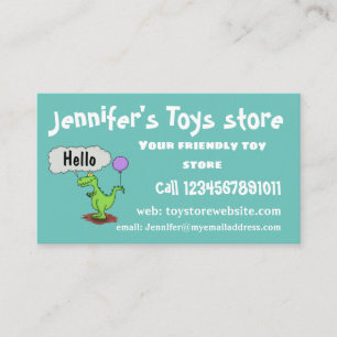 Cute fire breathing green funny dragon cartoon business card