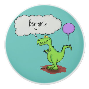 Cute fire breathing green funny dragon cartoon ceramic knob