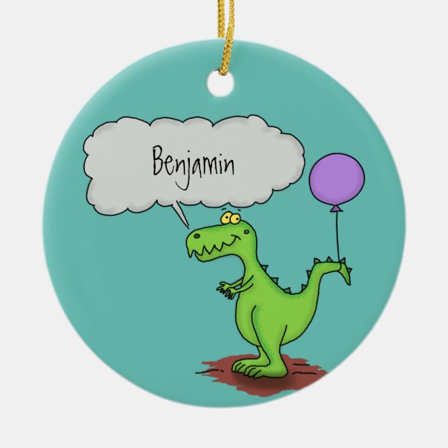 Cute fire breathing green funny dragon cartoon ceramic ornament (Front)