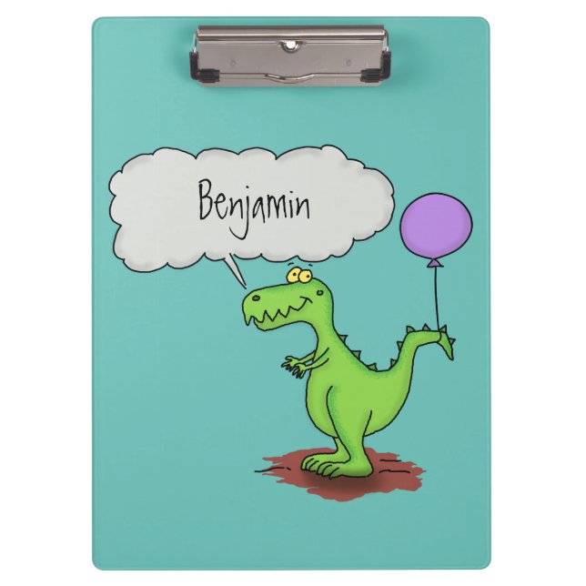 Cute fire breathing green funny dragon cartoon clipboard (Front)
